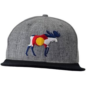 Colorado Flag Moose Snapback Hat Gray Black Flat Brim Acrylic Wool Cap Mens